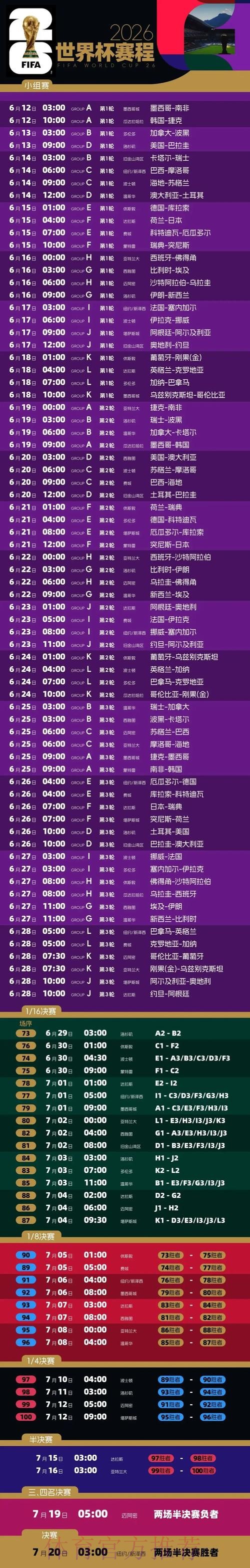 2026世界杯比赛时间今日比赛时间表怎么看 2026世界杯比赛时间今日比赛时间表怎么看