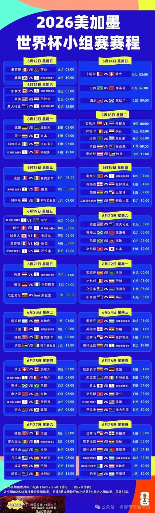2026世界杯每日赛程中国时间最新时间表直播平台 2026世界杯每日赛程中国时间最新时间表直播平台