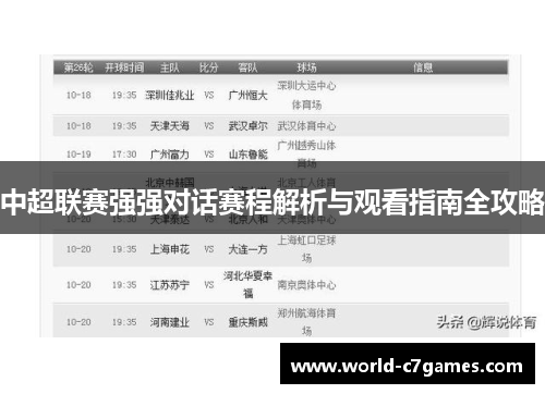 中超联赛强强对话赛程解析与观看指南全攻略