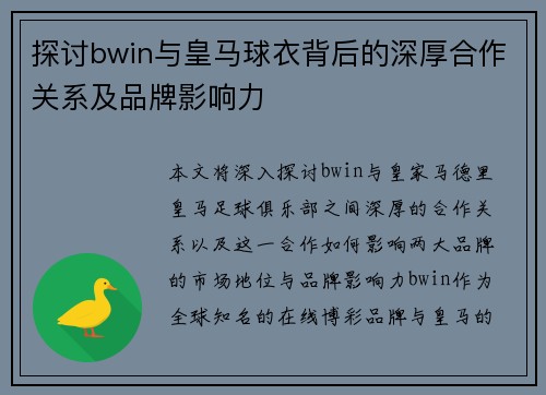 探讨bwin与皇马球衣背后的深厚合作关系及品牌影响力